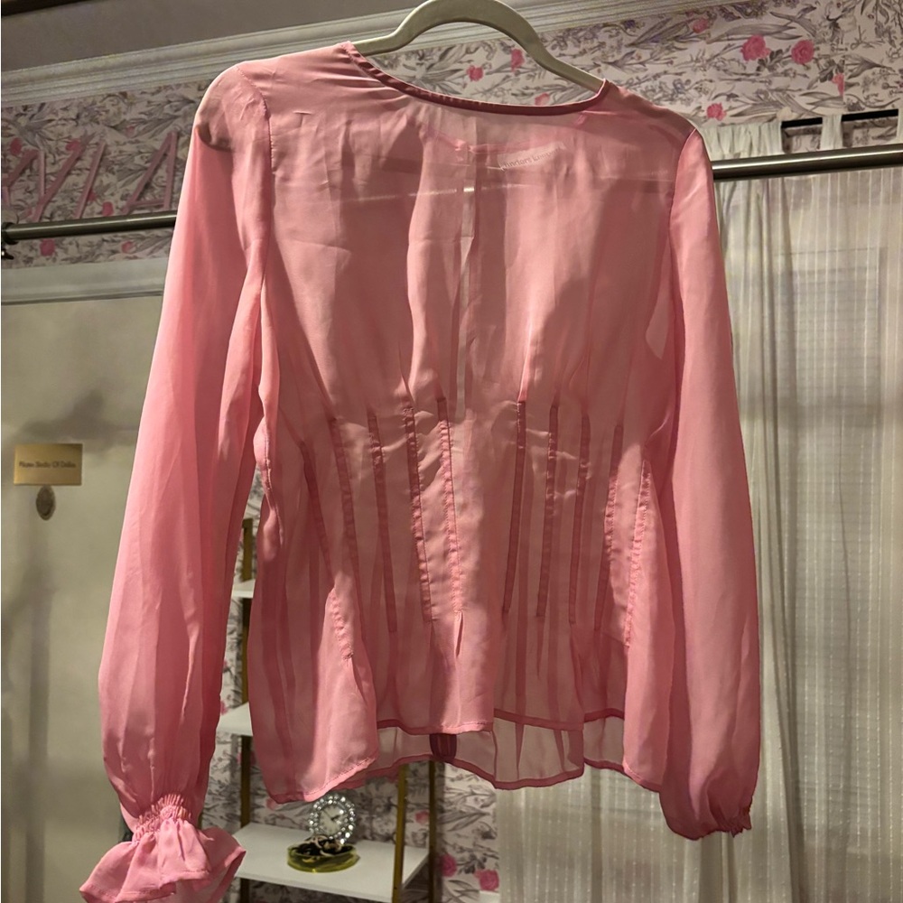 Finders Keepers Pink Pleated Long Sleeve Blouse
